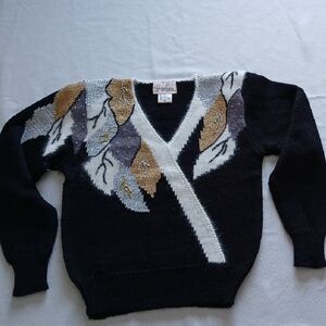 Jaclyn Smith Black Sweater with Gold and Silver Accents